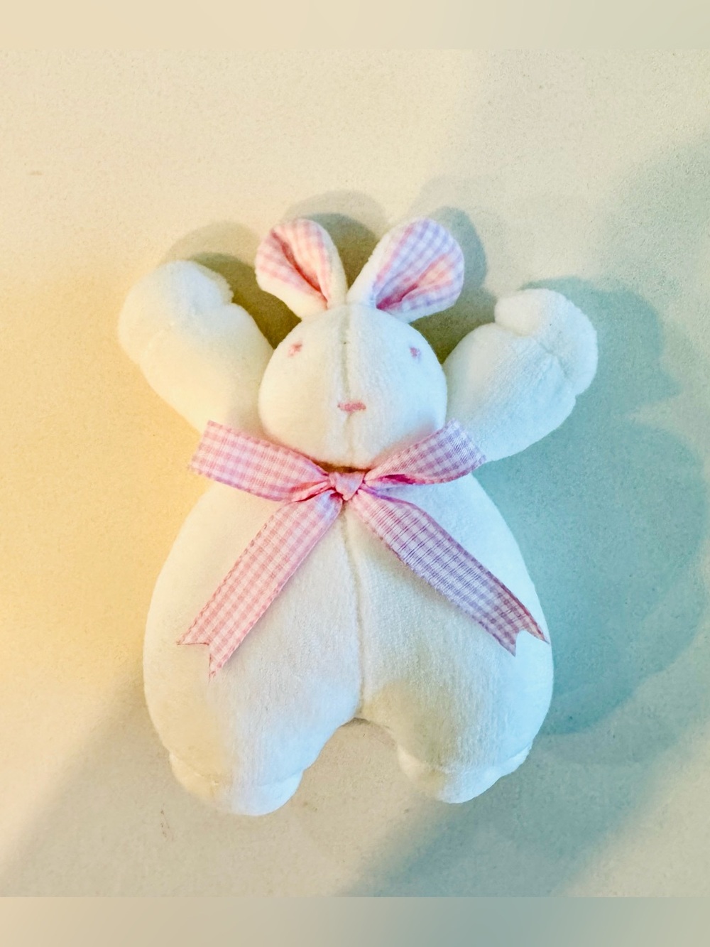 Handcrafted pink checkered bow-adorned bunny doll with hanging hook_Charm_NWOT